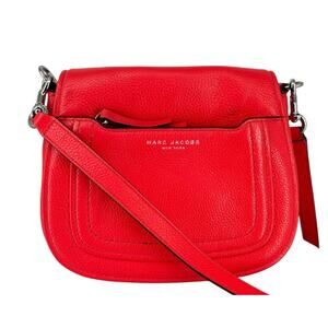 Marc Jacobs Empire City Pebbled Leather Messenger Bag Flap Crossbody Coral Purse